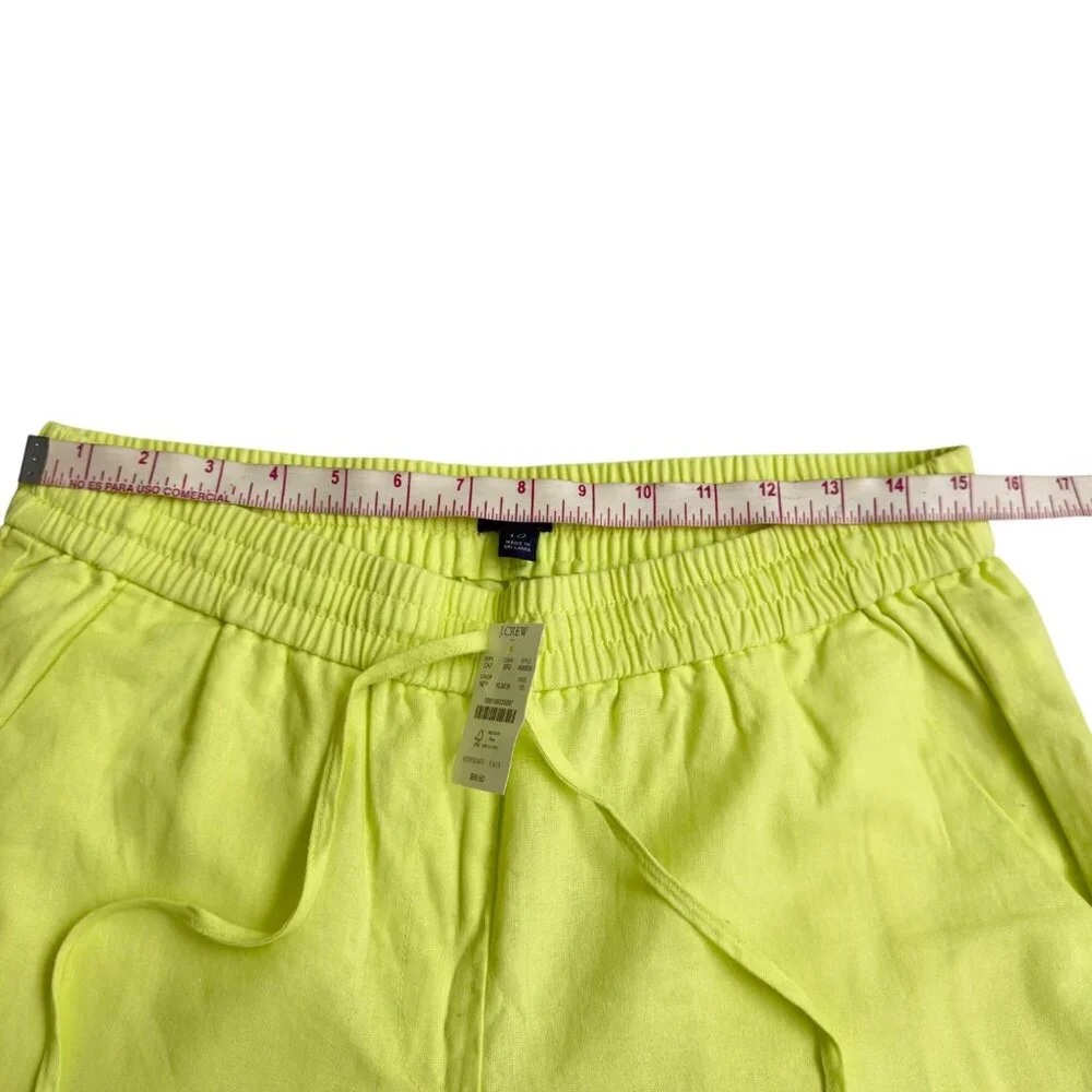 J.Crew Womens Neon Green Drawstring Elastic Waist Pants Size 10 Linen pockets - Picture 7 of 11